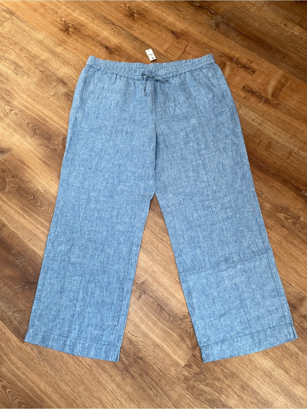 Talbots NEW Wide Leg Linen Drawstring Pants‎ Size 18 Blue Chambray Coastal #